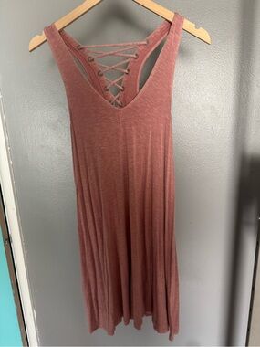 American Eagle Outfitters Dusty Rose Lace-Up Back Swing Dress